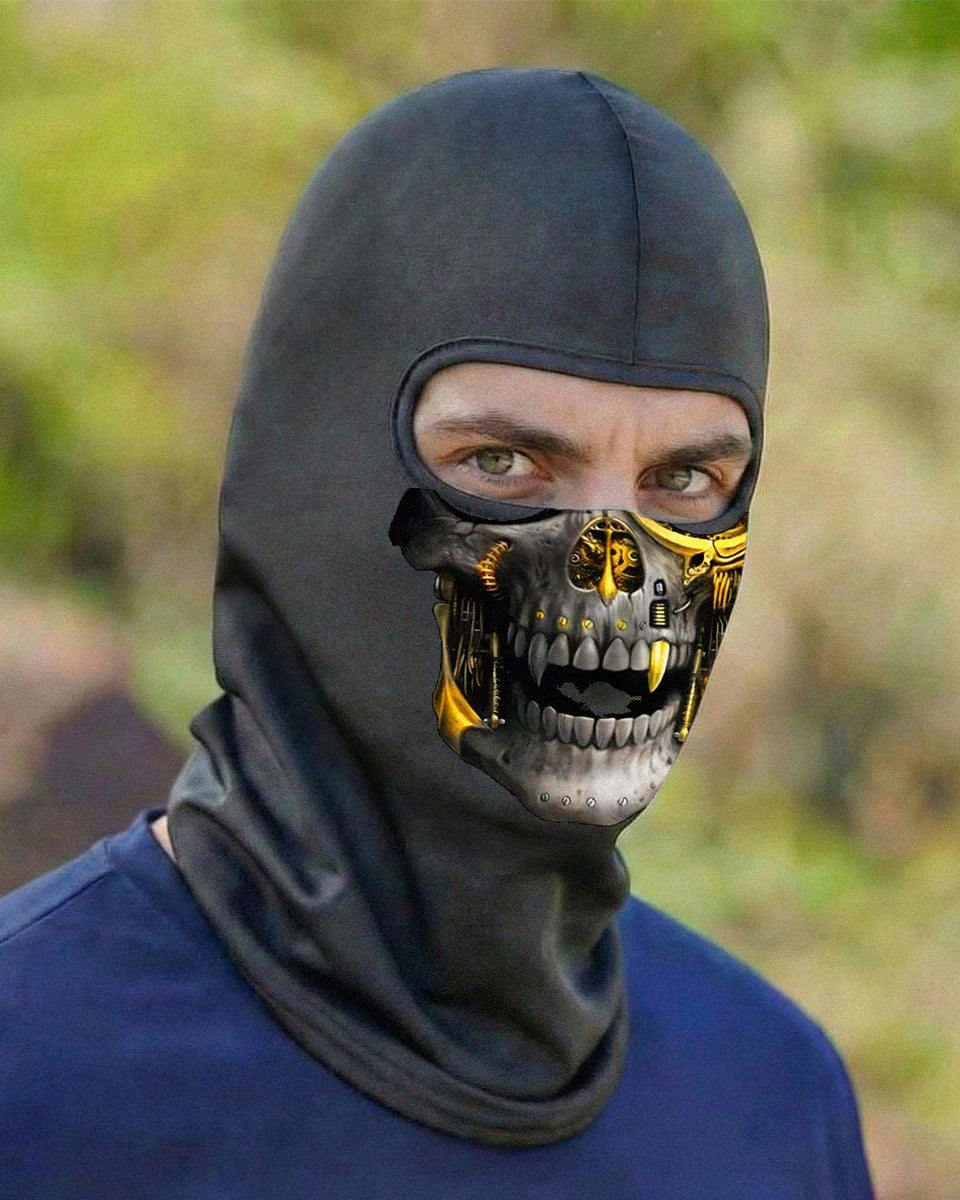 Bandana Balaclava Brk UV50 Caveira Mecânica Detalhes Dourados  Coleção Caveira