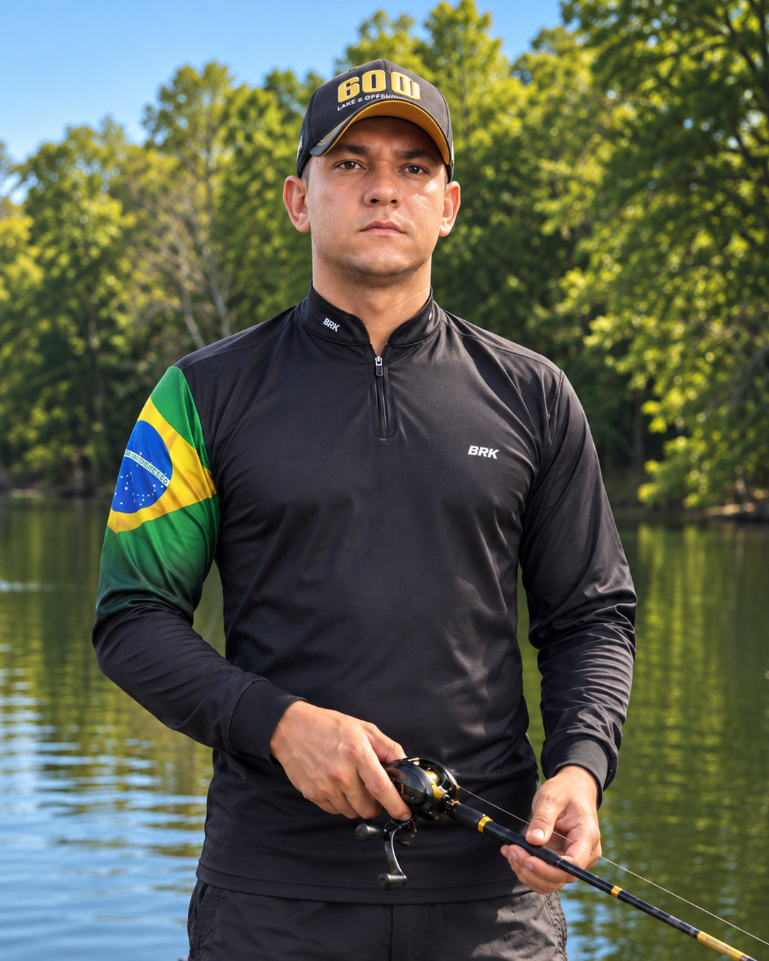 Camisa de Pesca Brk Preta Bandeira do Brasil