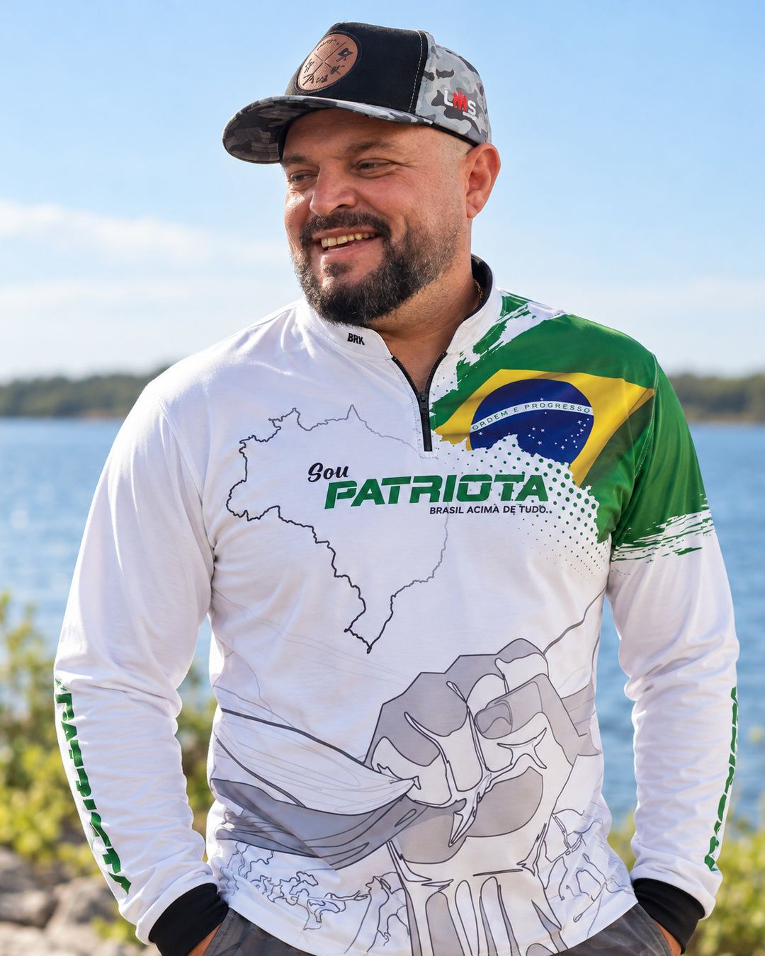 Camisa Brk Básica Patriota Bandeira do Brasil Branca