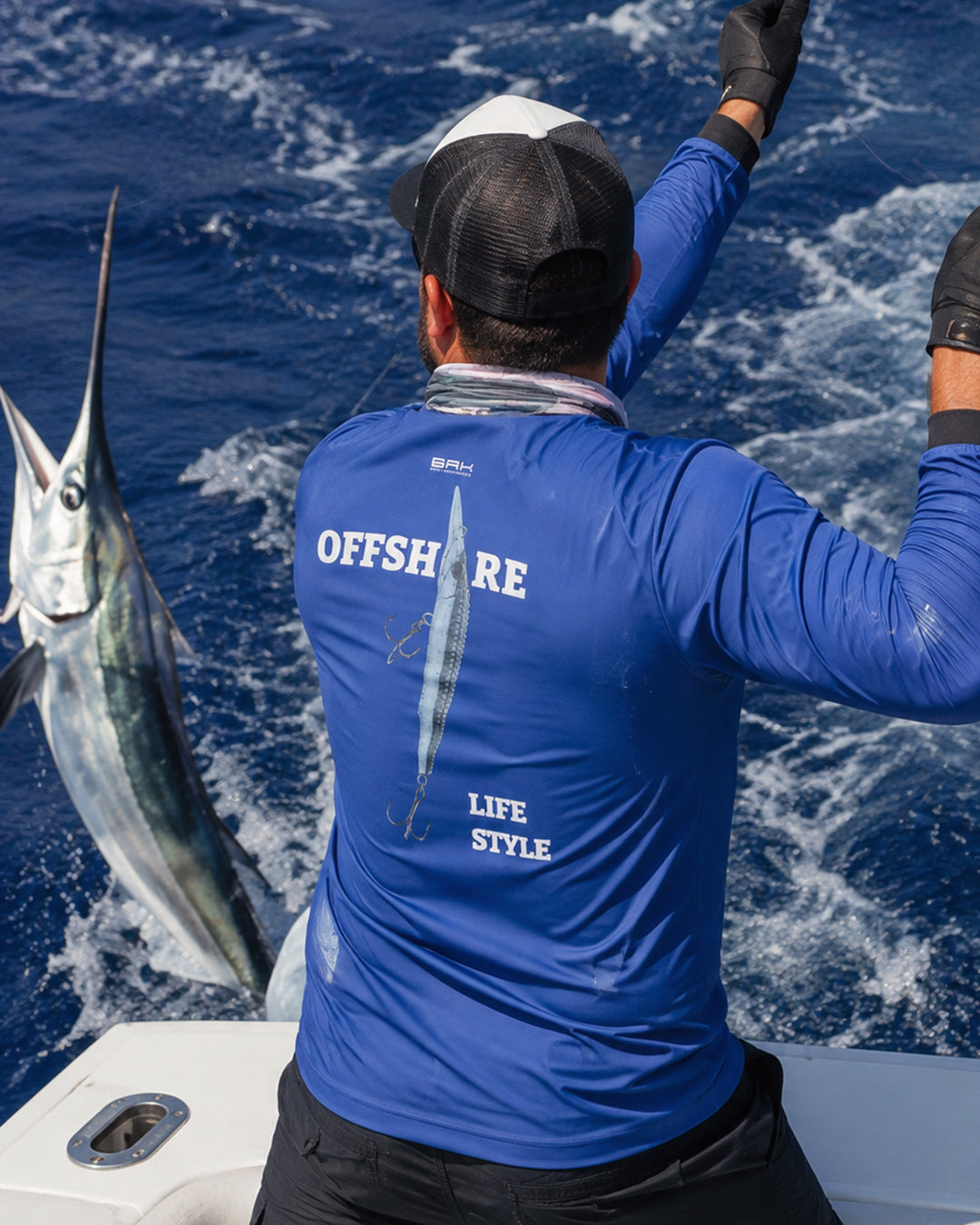 Camisa de Pesca em Alto Mar Offshore Isca Azul com Proteção UV50