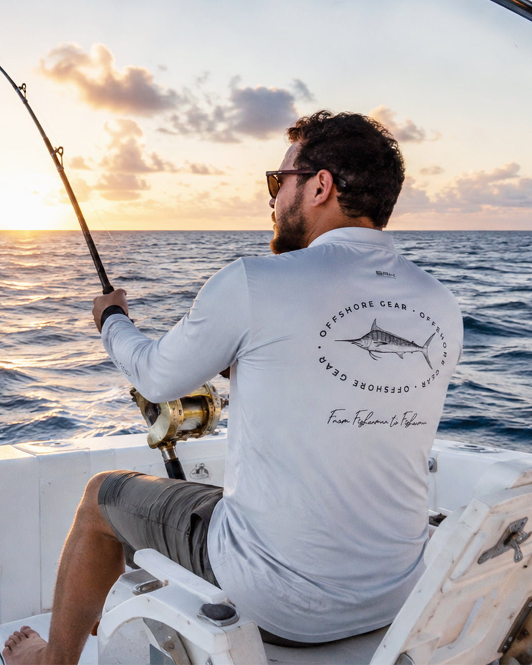Camisa de Pesca em Alto Mar Offshore Gear Marlim Azul Claro com Proteção UV50
