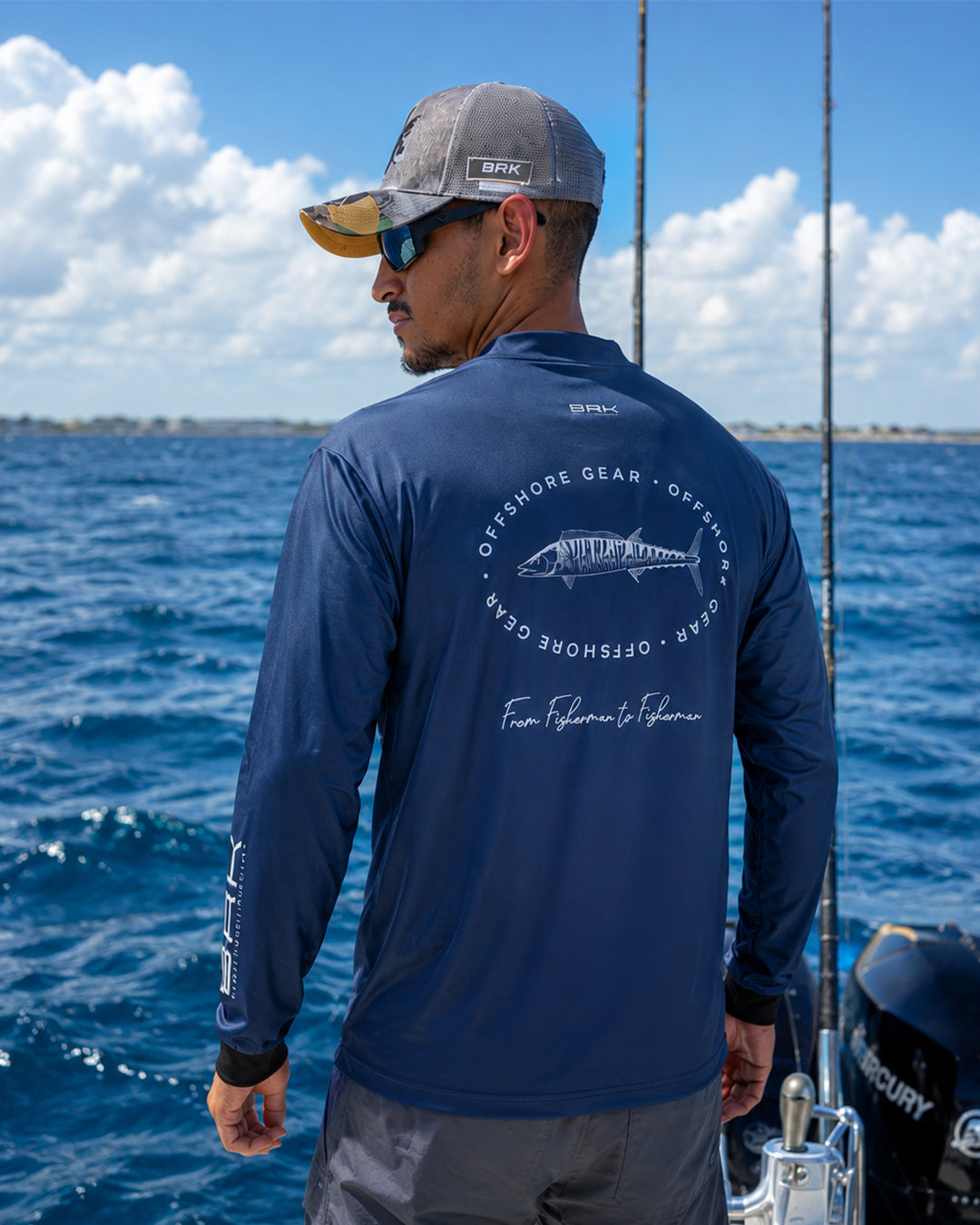 Camisa de Pesca em Alto Mar Azul Cavala com Proteção UV50