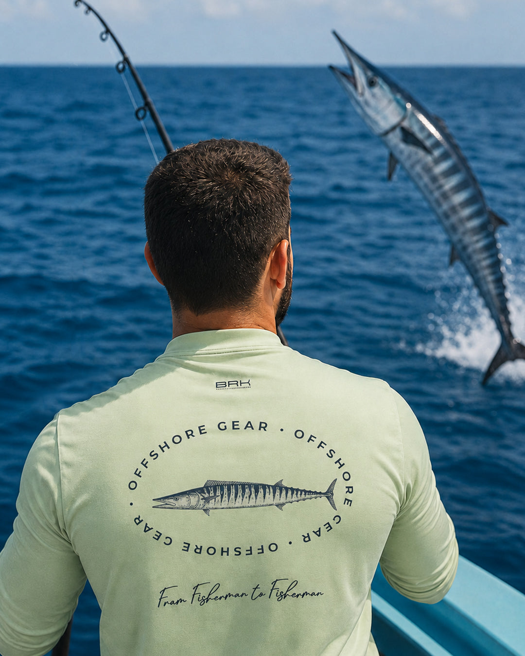 Camisa de Pesca em Alto Mar Peixe Cavala Verde com Proteção UV50