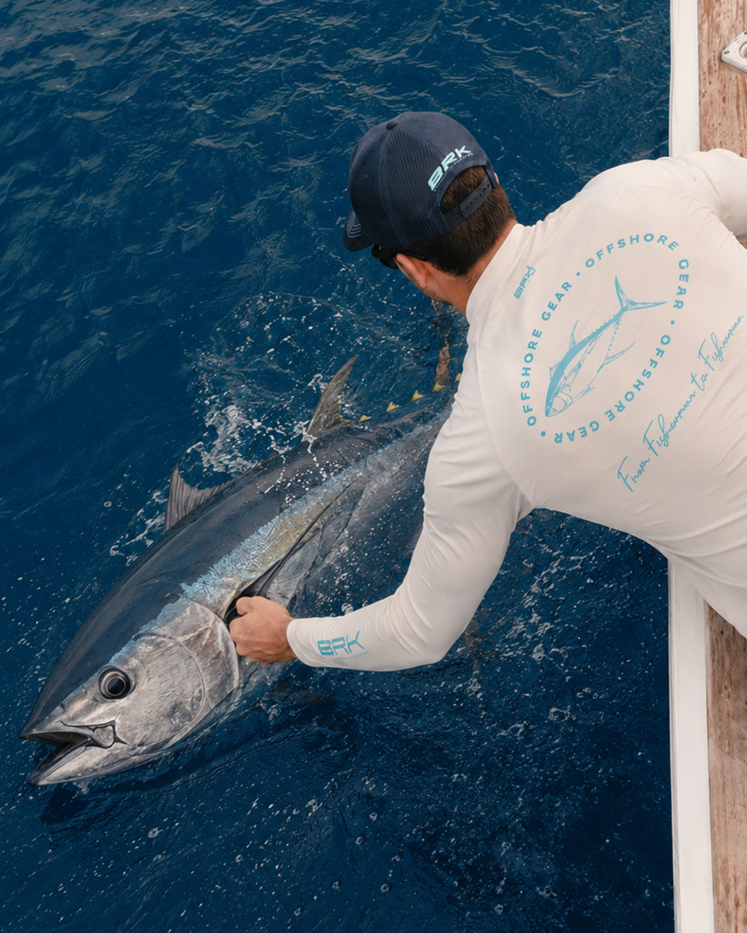 Camisa de Pesca em Alto Mar Branco Atum com Proteção UV50