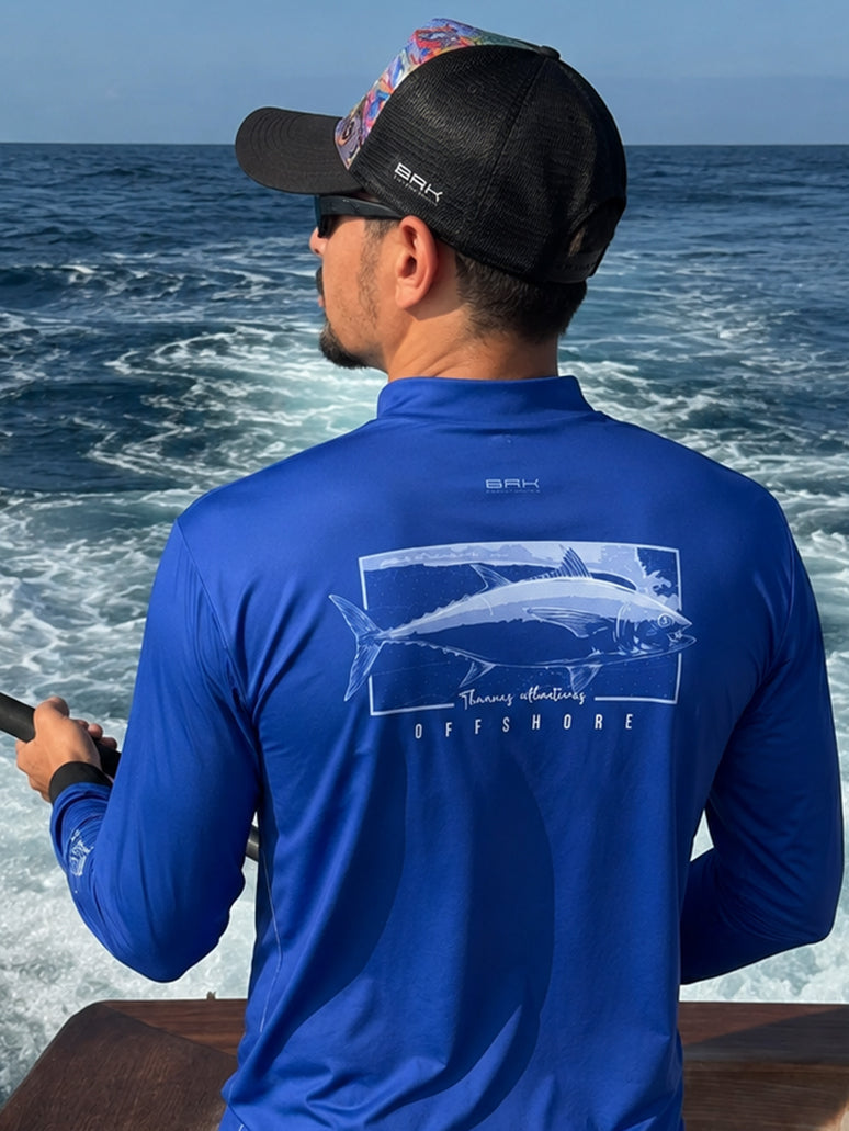 Camisa de Pesca em Alto Mar Atum Mapa Náutico Azul com Proteção UV50