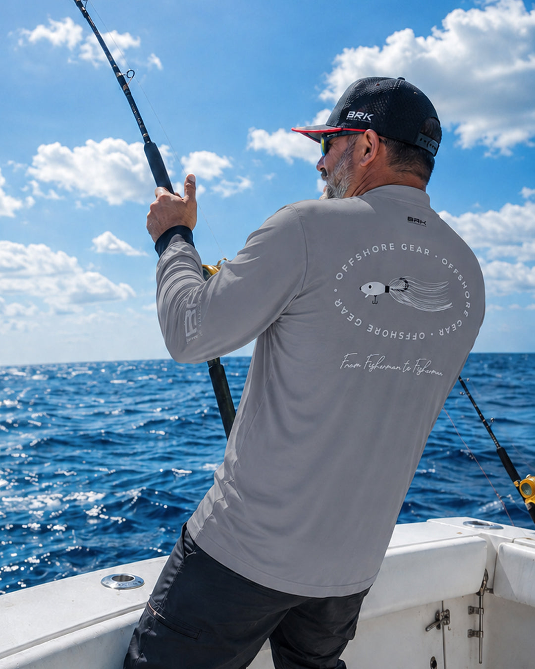 Camisa de Pesca em Alto Mar Cinza Iscas com Proteção UV50