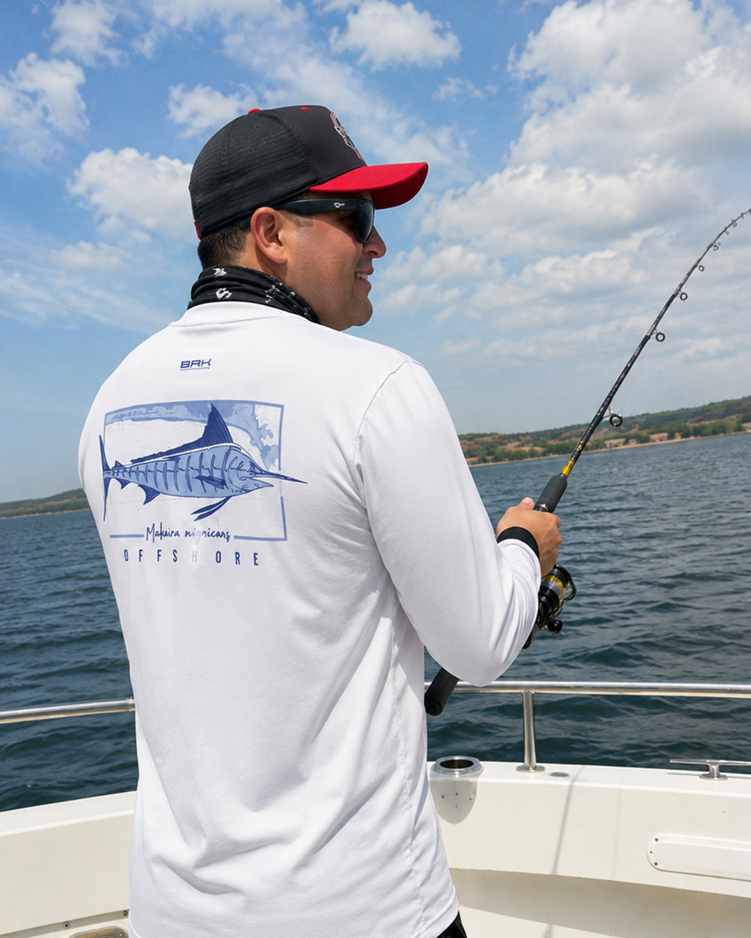 Camisa de Pesca em Alto Mar Marlim e Mapa Náutico com Proteção UV50