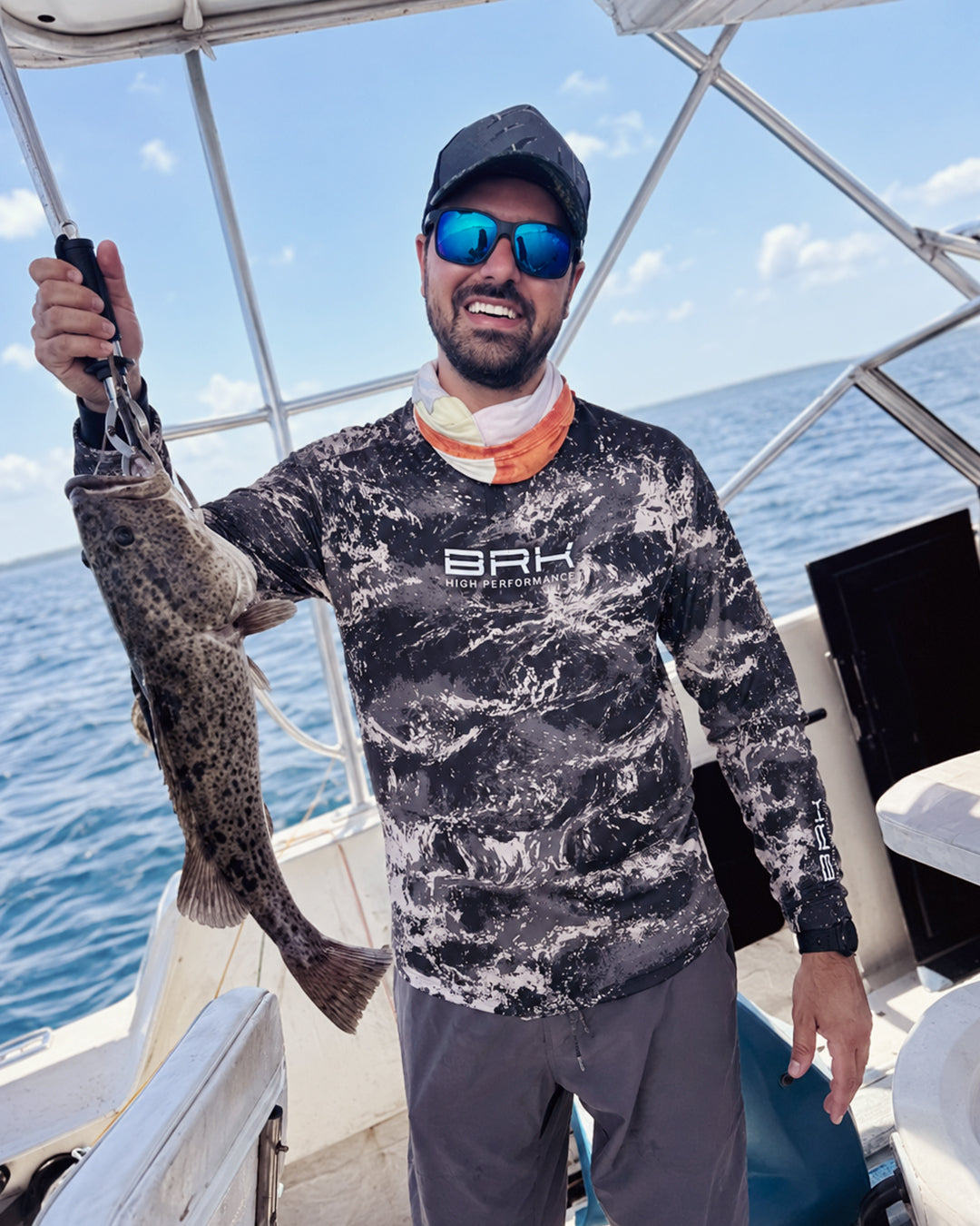 Camisa de Pesca em Alto Mar Camuflado Preto com Proteção UV50