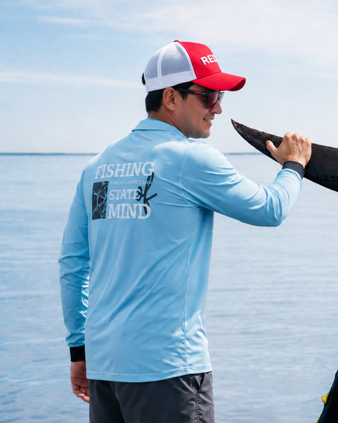 Camisa de Pesca em Alto Mar State of Mind Azul com Proteção UV50