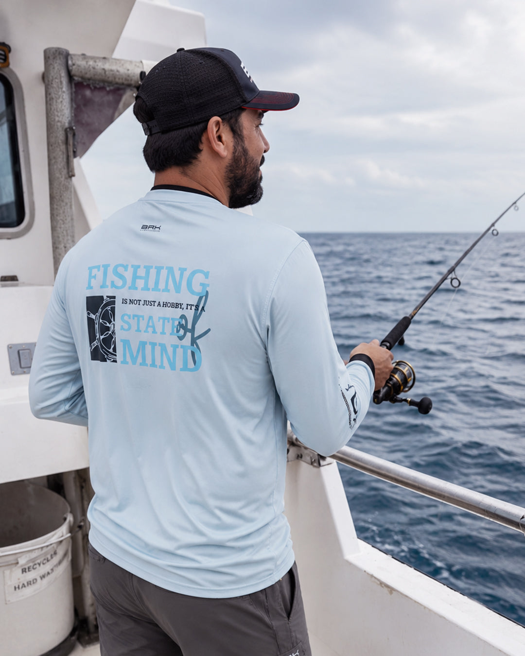 Camisa de Pesca em Alto Mar Fishing State of Mind Azul Claro com Proteção UV50