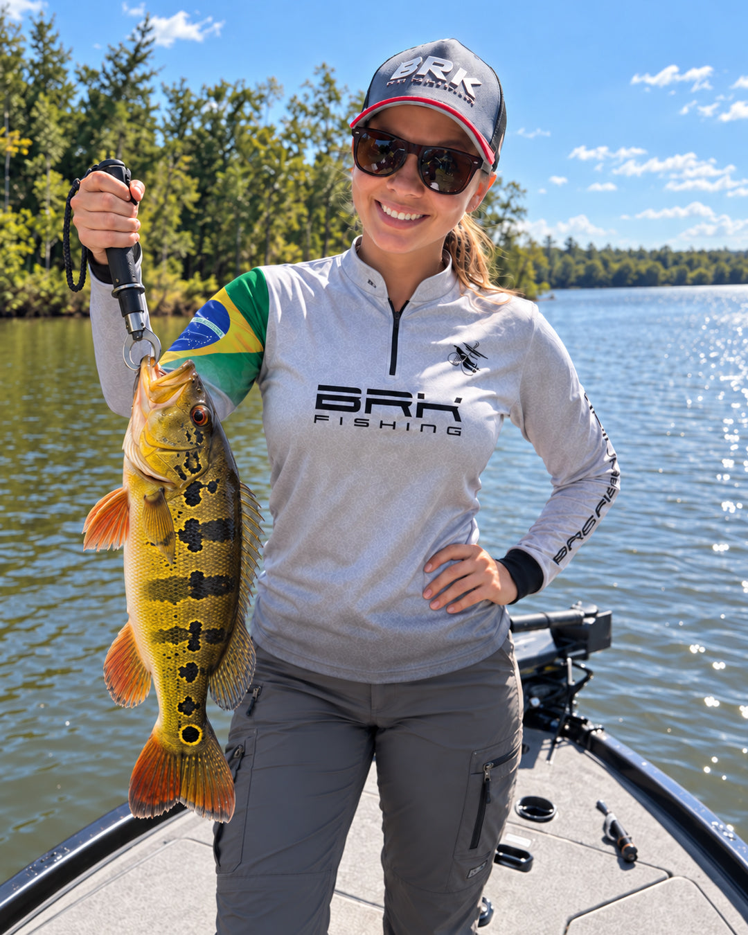 Camisa de Pesca Feminina Brk Branca Bandeira do Brasil Garateia