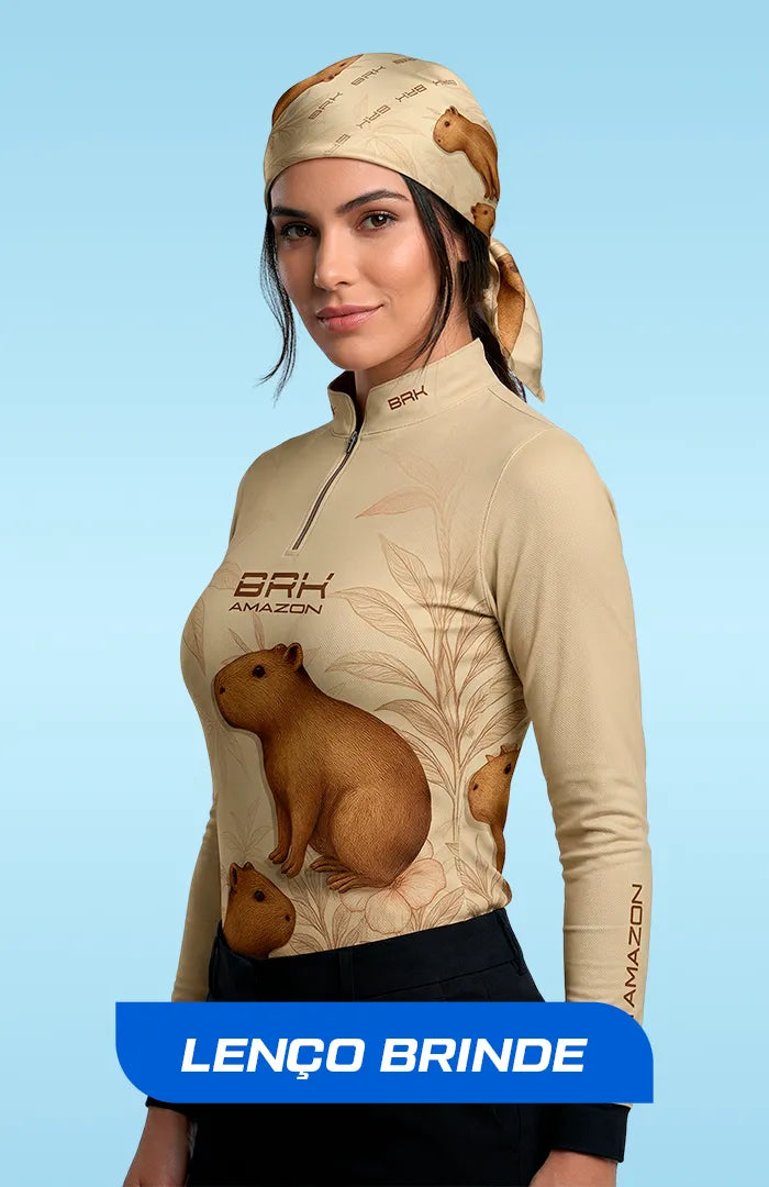 Camisa Feminina Brk Amazon Capivara Floral com Proteção UV50