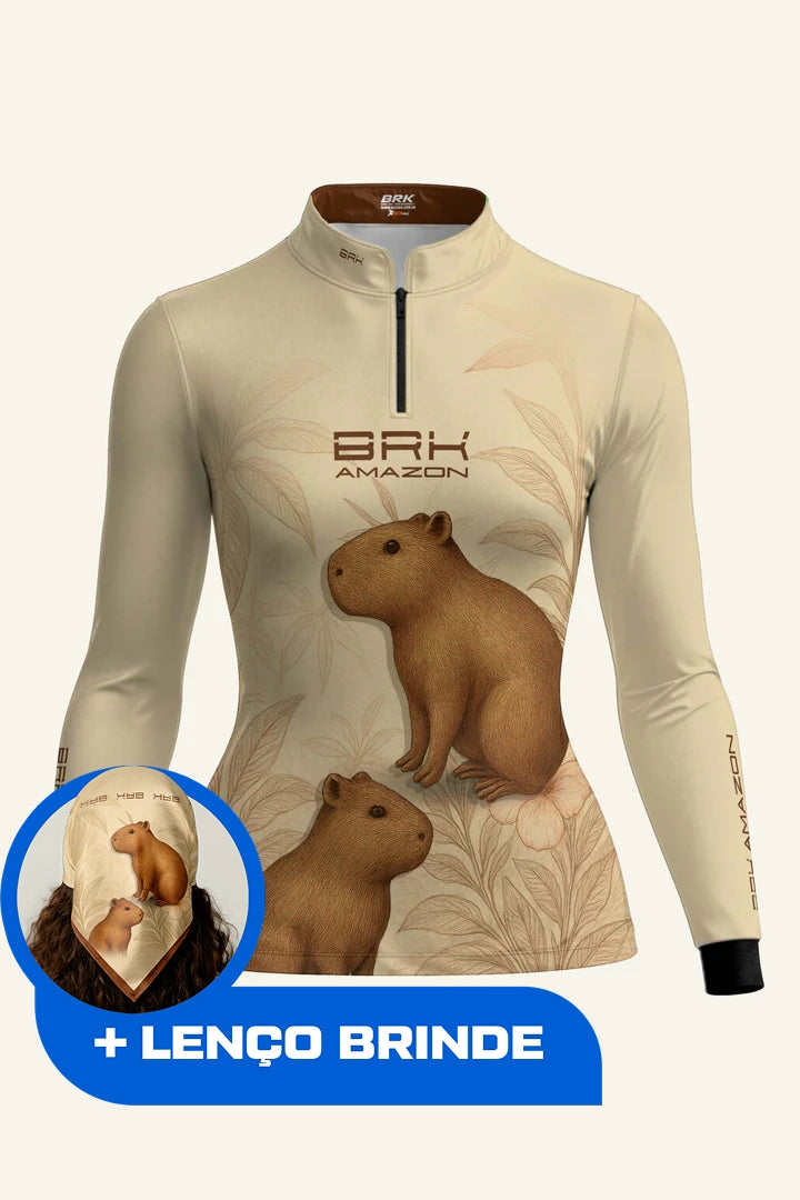 Camisa Feminina Brk Amazon Capivara Floral com Proteção UV50 Brk Fishing