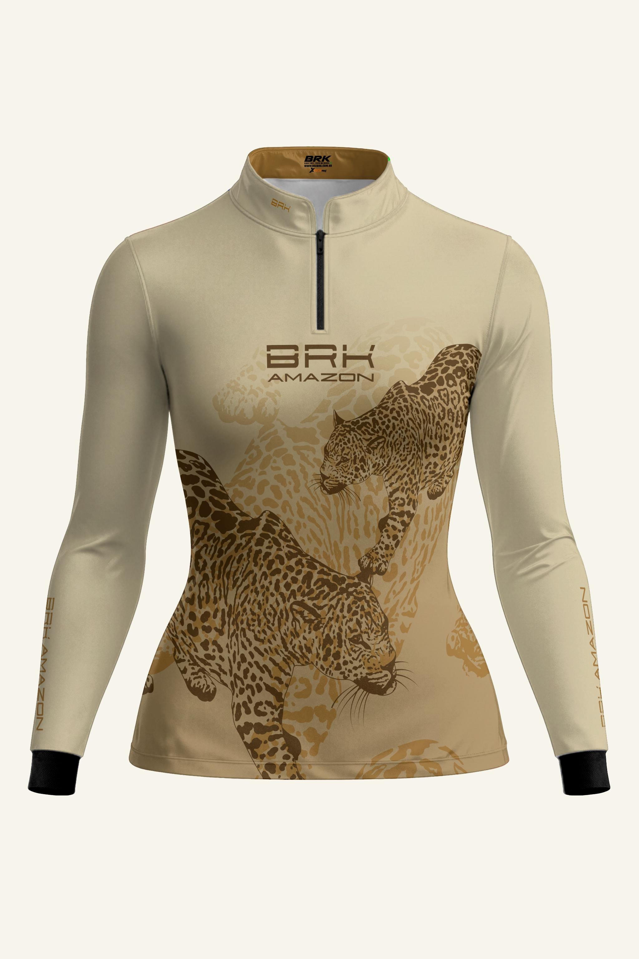 Camisa Feminina Brk Amazon Onça Bege com Proteção UV50 Brk Fishing