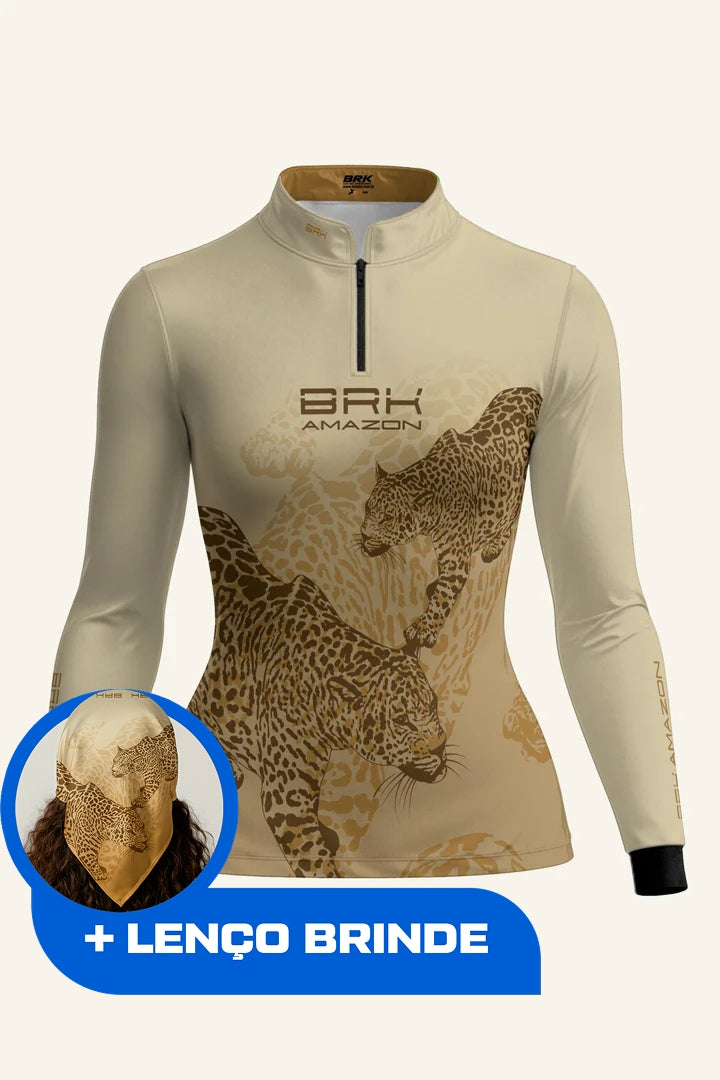 Camisa Feminina Brk Amazon Onça Bege com Proteção UV50 Brk Fishing