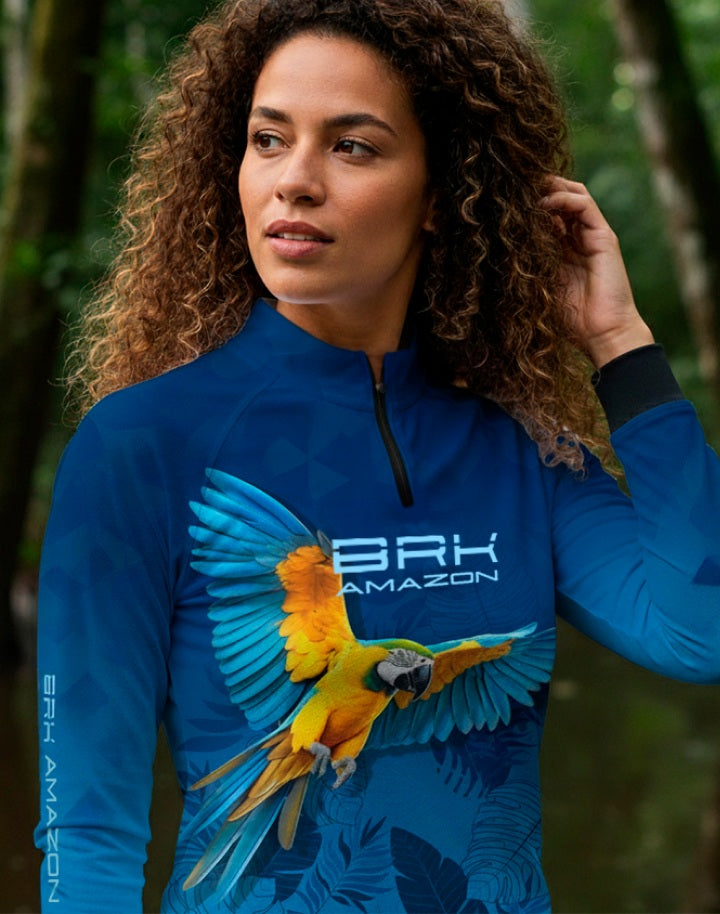 Camisa Feminina Brk Amazon Arara Azul com Proteção UV50 Brk Fishing