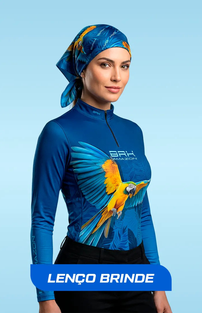 Camisa Feminina Brk Amazon Arara Azul com Proteção UV50