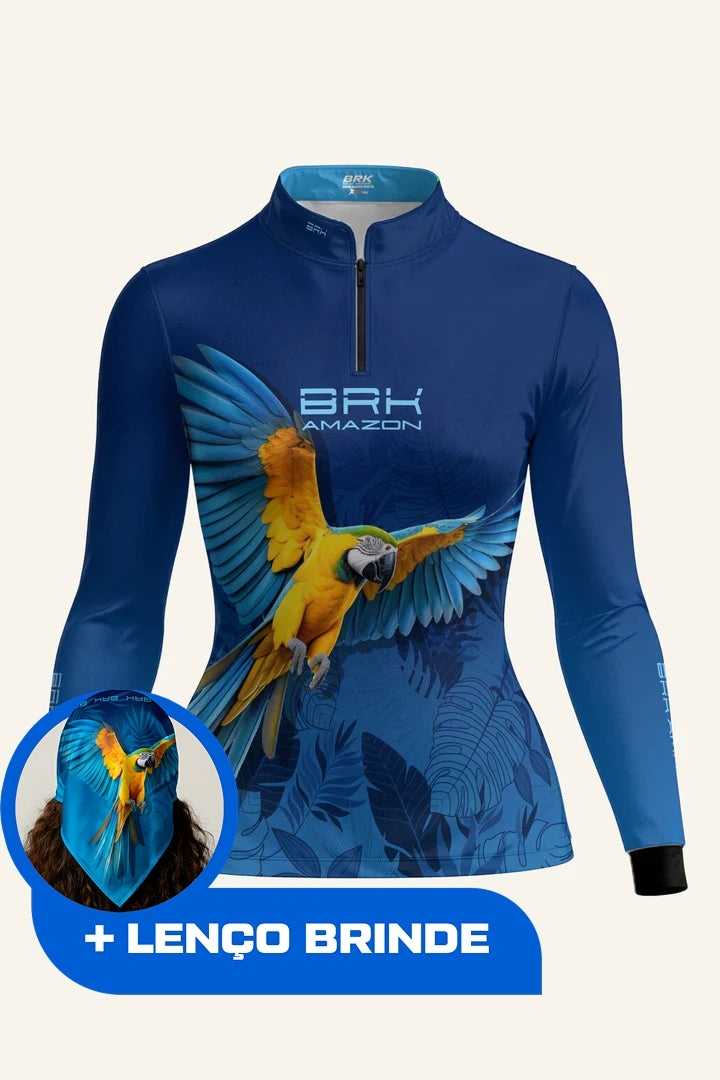 Camisa Feminina Brk Amazon Arara Azul com Proteção UV50 Brk Fishing