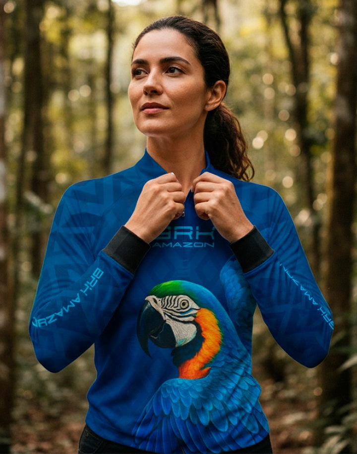 Camisa Feminina Brk Amazon Arara Azul com Proteção UV50 Brk Fishing