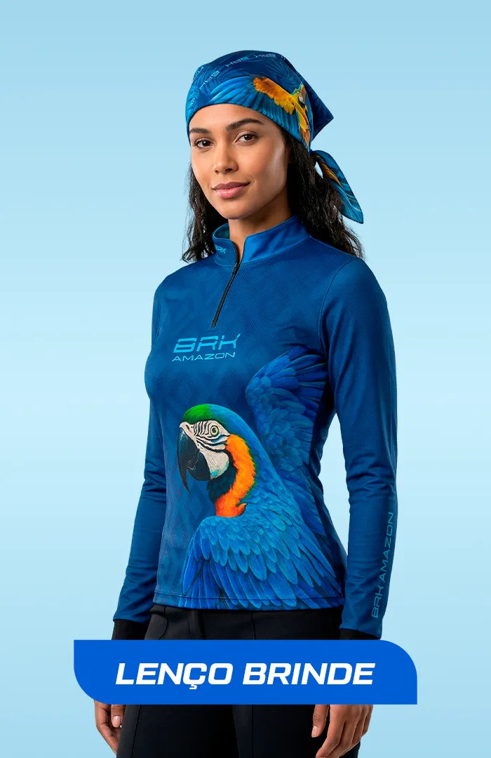 Camisa Feminina Brk Amazon Arara Azul com Proteção UV50