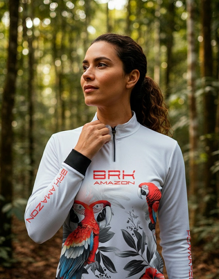 Camisa Feminina Brk Amazon Arara Vermelha com Proteção UV50 Brk Fishing