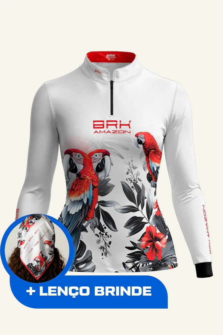 Camisa Feminina Brk Amazon Arara Vermelha com Proteção UV50 Brk Fishing