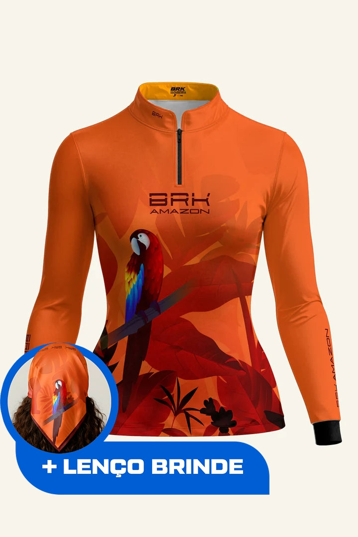 Camisa Feminina Brk Amazon Arara Vermelha Floral com Proteção UV50 Brk Fishing