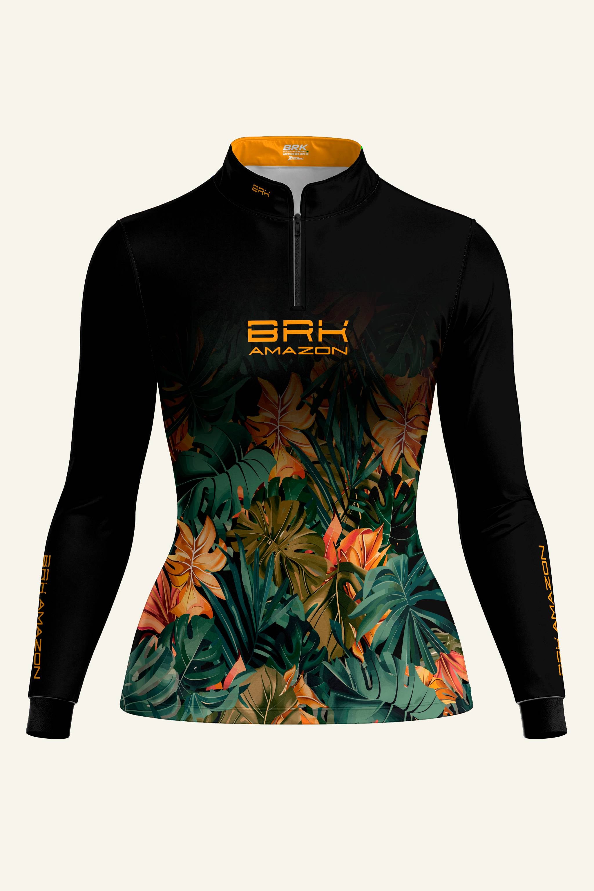 Camisa Feminina Brk Amazon Preta Folhagem com Proteção UV50 Brk Fishing