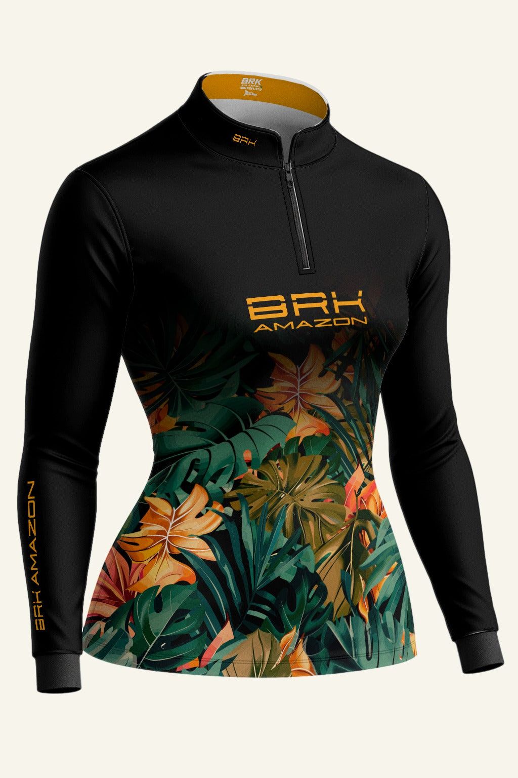 Camisa Feminina Brk Amazon Preta Folhagem com Proteção UV50 Brk Fishing
