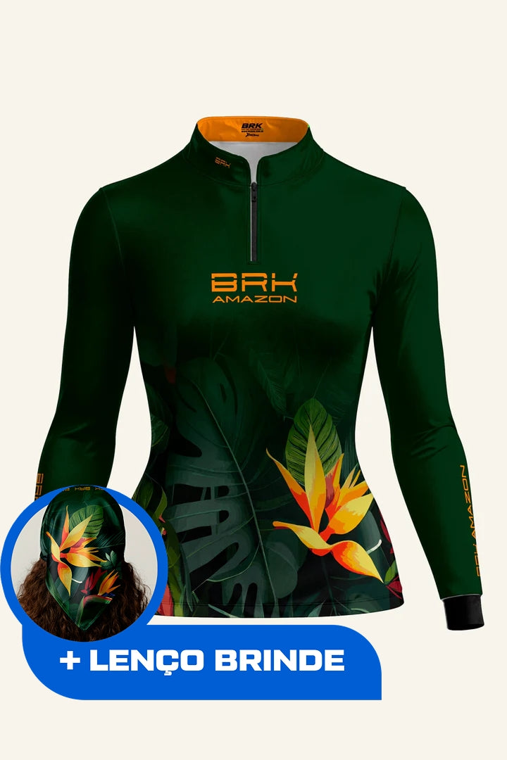 Camisa Feminina Brk Amazon Verde Folhagem com Proteção UV50 Brk Fishing