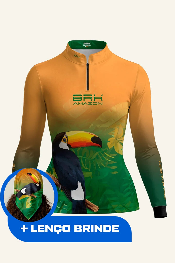 Camisa Feminina Brk Amazon Tucano Floral com Proteção UV50 Brk Fishing