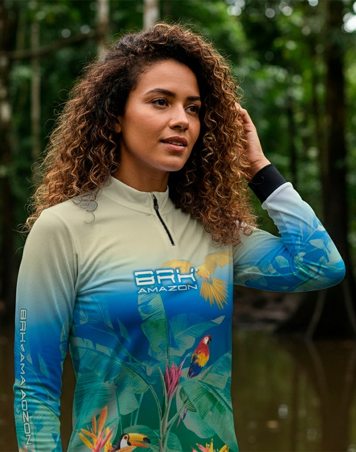 Camisa Feminina Brk Amazon Araras e Tucanos com Proteção UV50 Brk Fishing