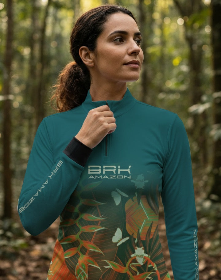 Camisa Feminina Brk Amazon Folhas com Proteção UV50 Brk Fishing