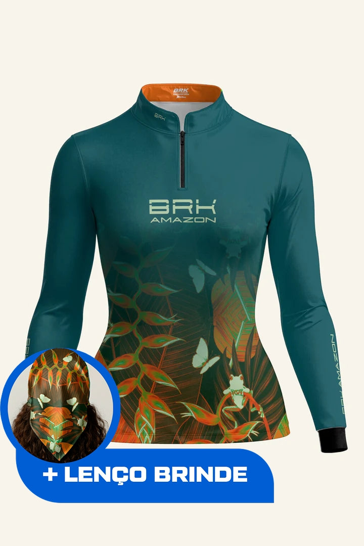 Camisa Feminina Brk Amazon Folhas com Proteção UV50 Brk Fishing