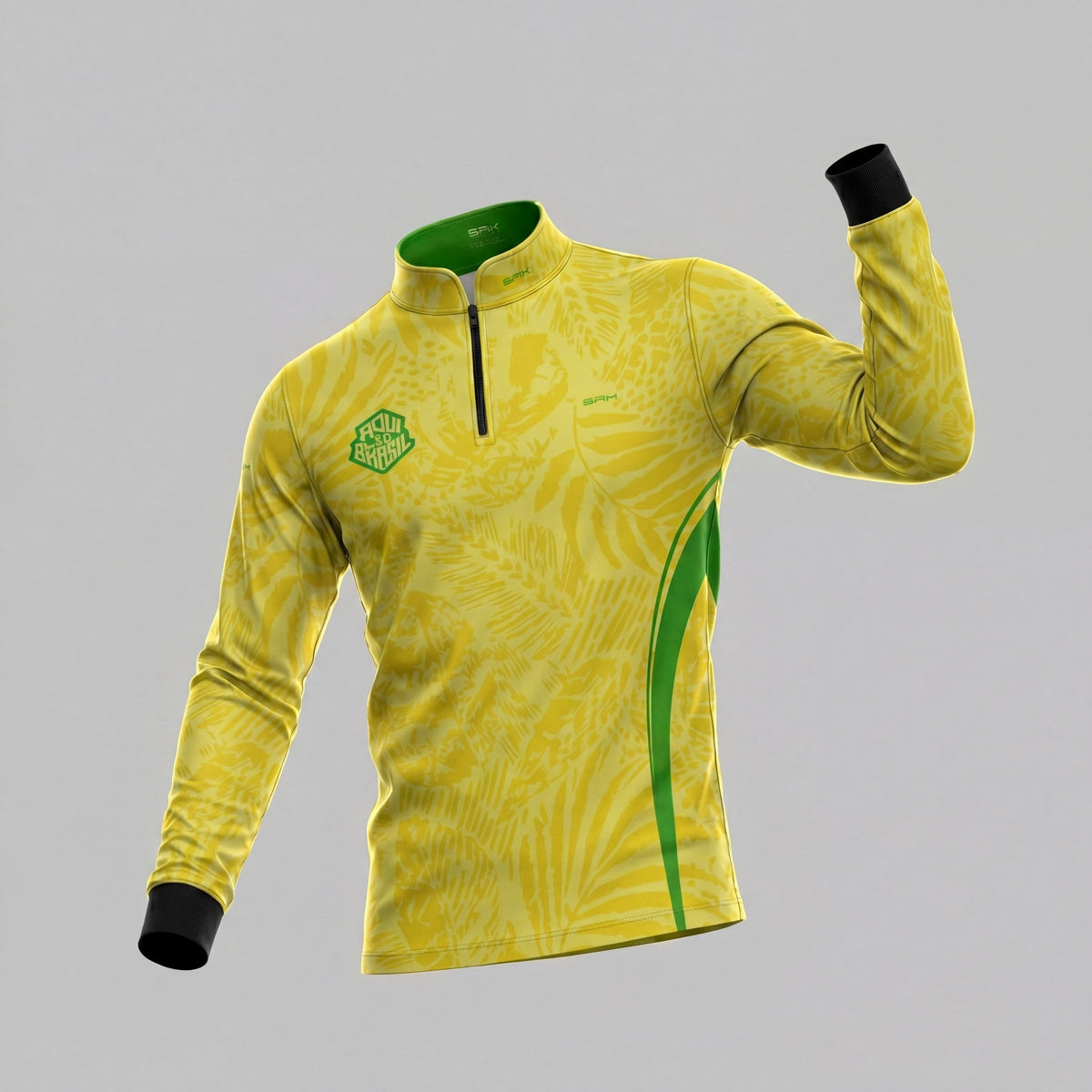 Camisa Brk Aqui é o Brasil Folhagem Tropical Amarela com Proteção UV50