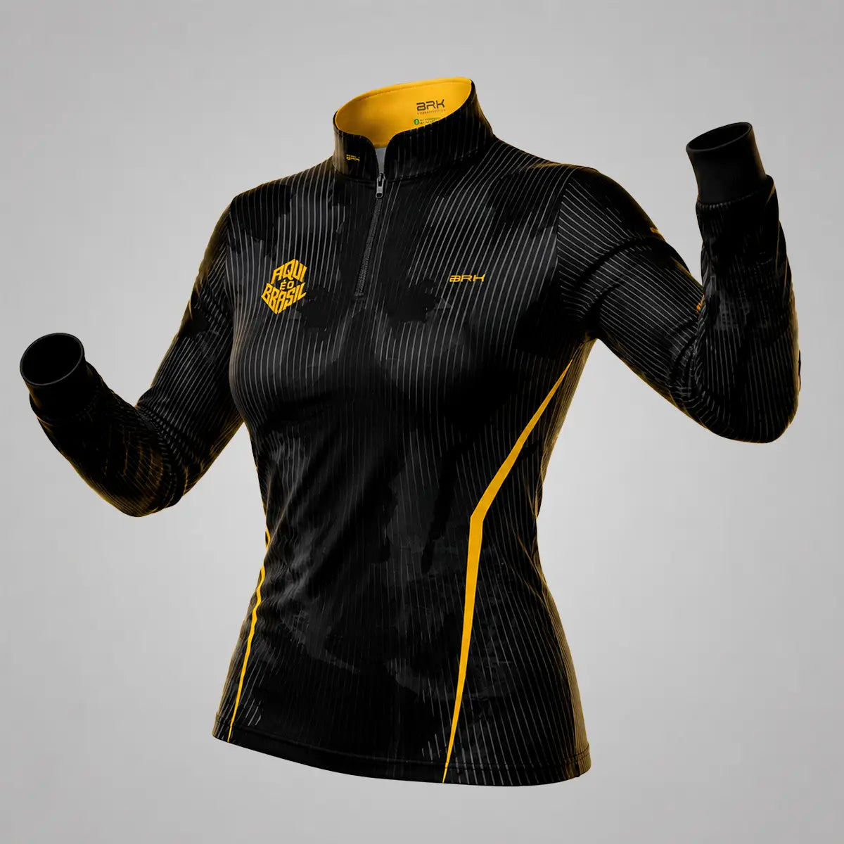 Camisa Brk Feminina Aqui é o Brasil Cristo Redentor Preta com Proteção UV50