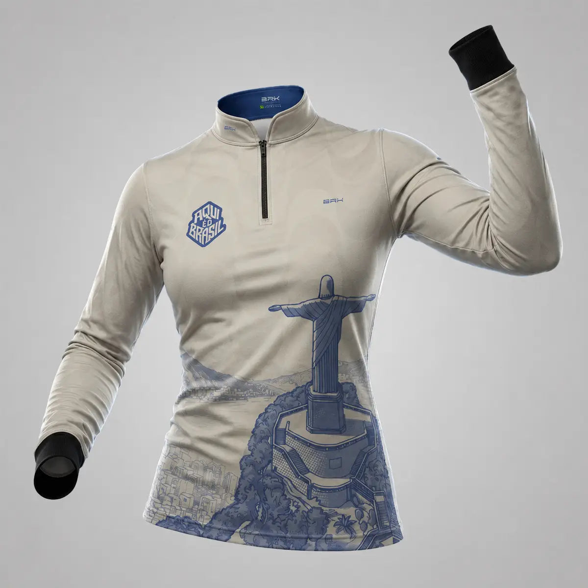 Camisa Brk Feminina Aqui é o Brasil Cristo Redentor Paisagem Bege com Proteção UV50