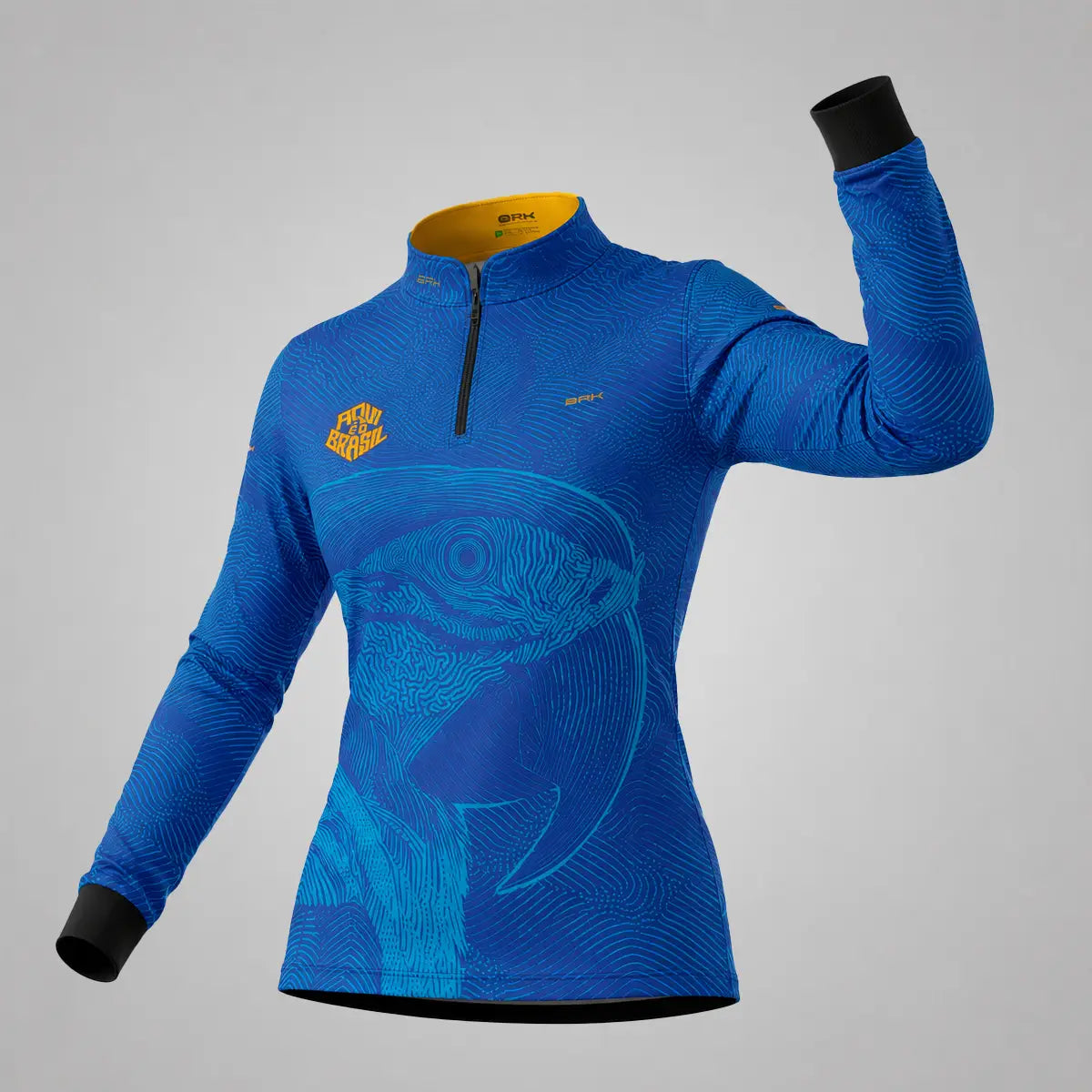 Camisa Brk Feminina Aqui é o Brasil Arara Sombreada Azul Royal com Proteção UV50