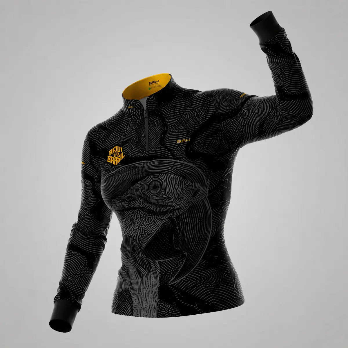 Camisa Brk Feminina Aqui é o Brasil Arara Sombreada Preta com Proteção UV50