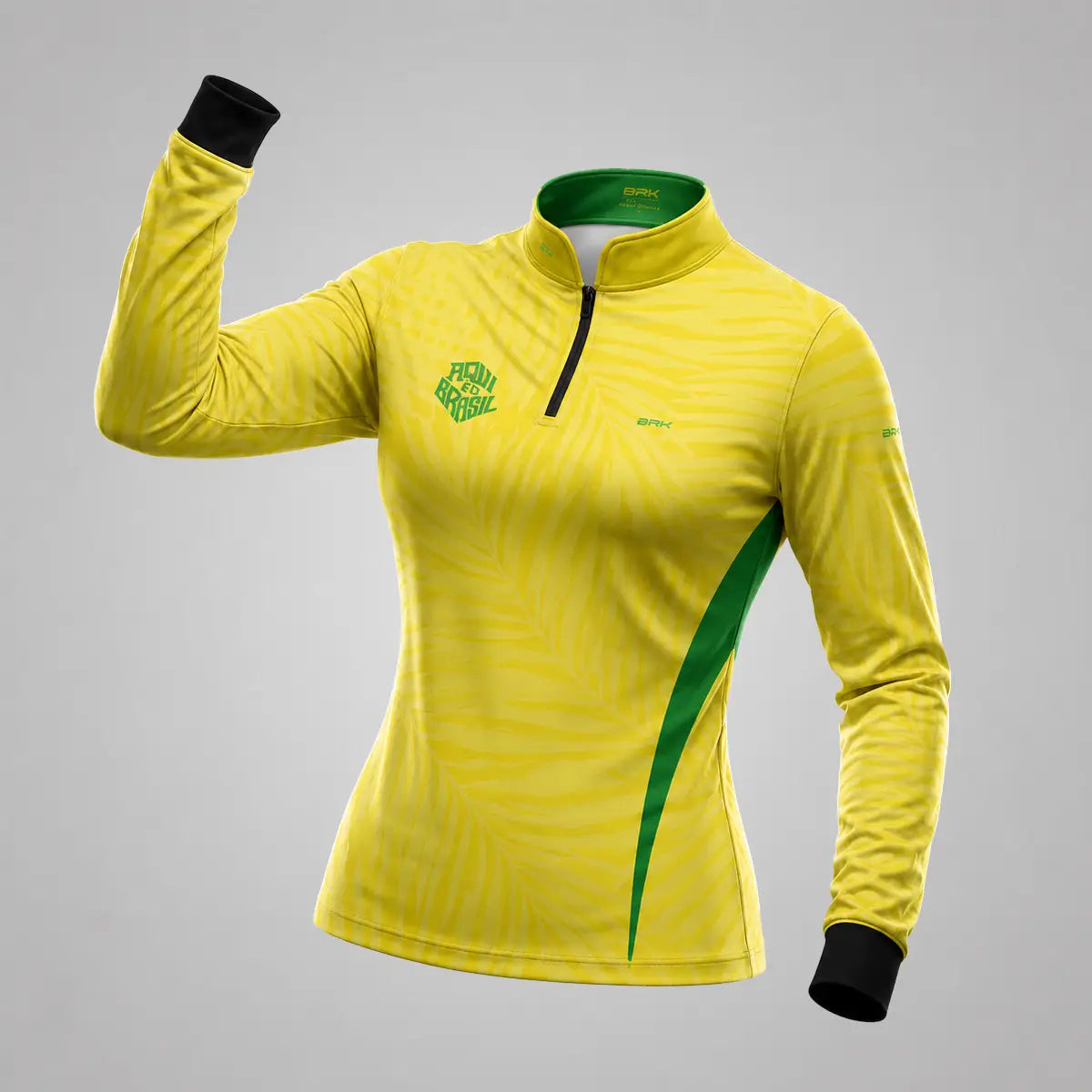 Camisa Brk Feminina Aqui é o Brasil Tropical Amarela com Proteção UV50