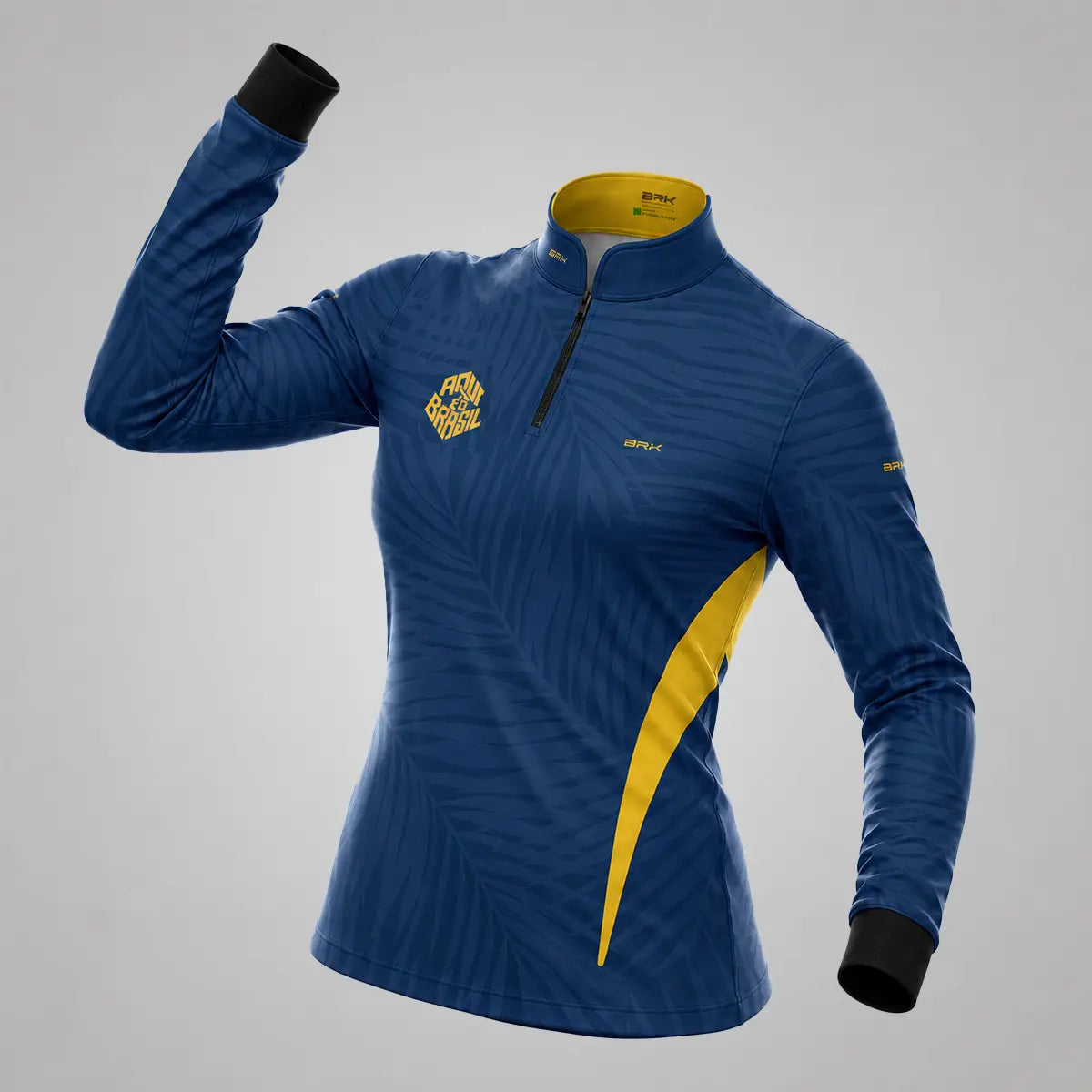 Camisa Brk Feminina Aqui é o Brasil Tropical Azul Marinho com Proteção UV50