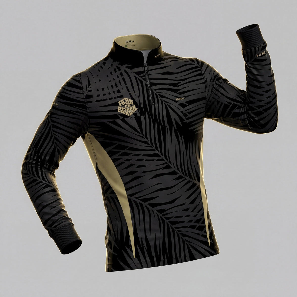 Camisa Brk Aqui é o Brasil Tropical Preta com Proteção UV50
