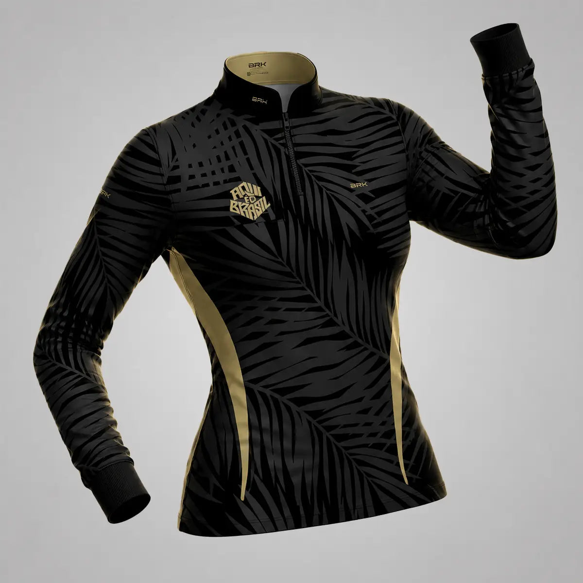 Camisa Brk Feminina Aqui é o Brasil Tropical Preta com Proteção UV50