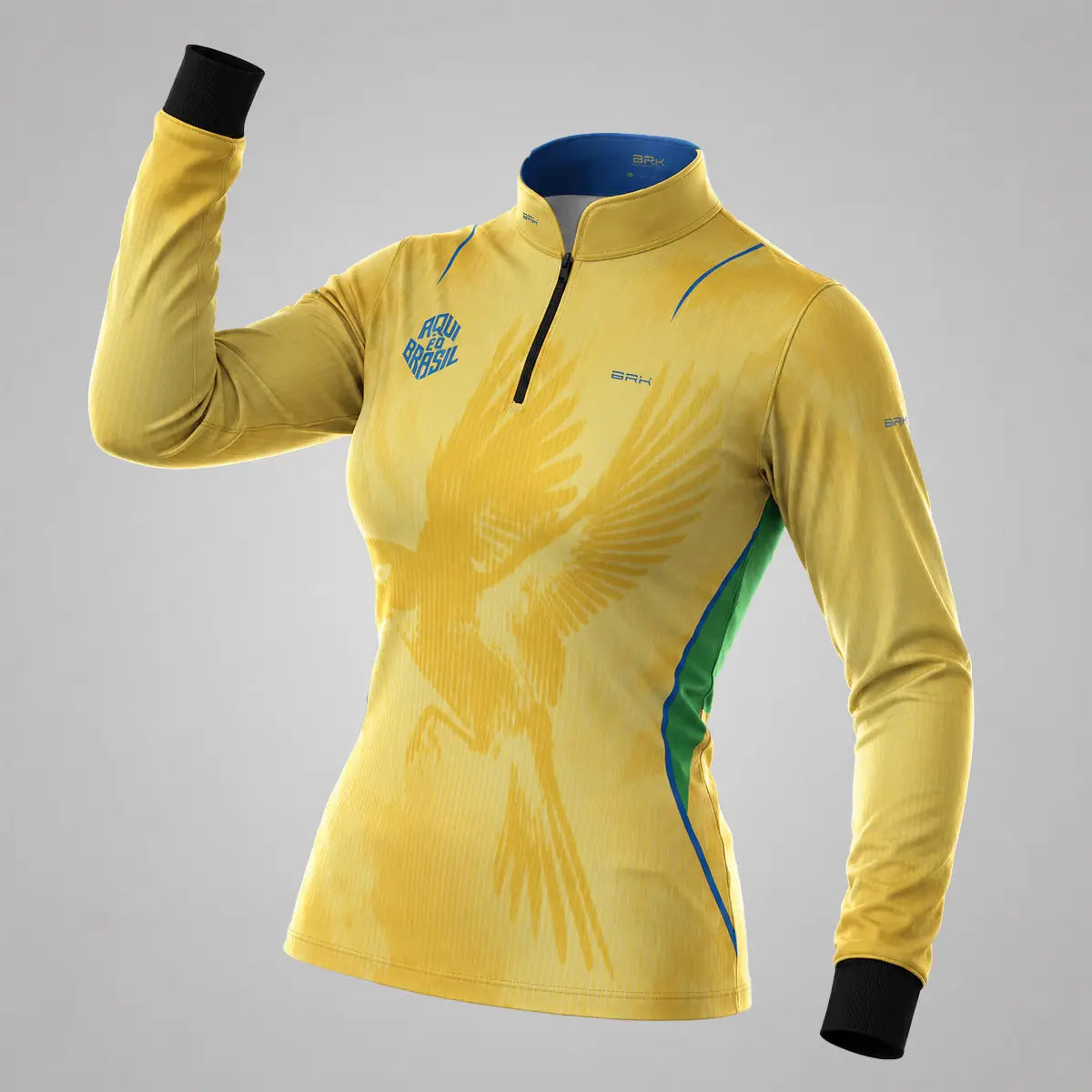 Camisa Brk Feminina Aqui é o Brasil Beija-Flor Sombreado Amarela com Proteção UV50
