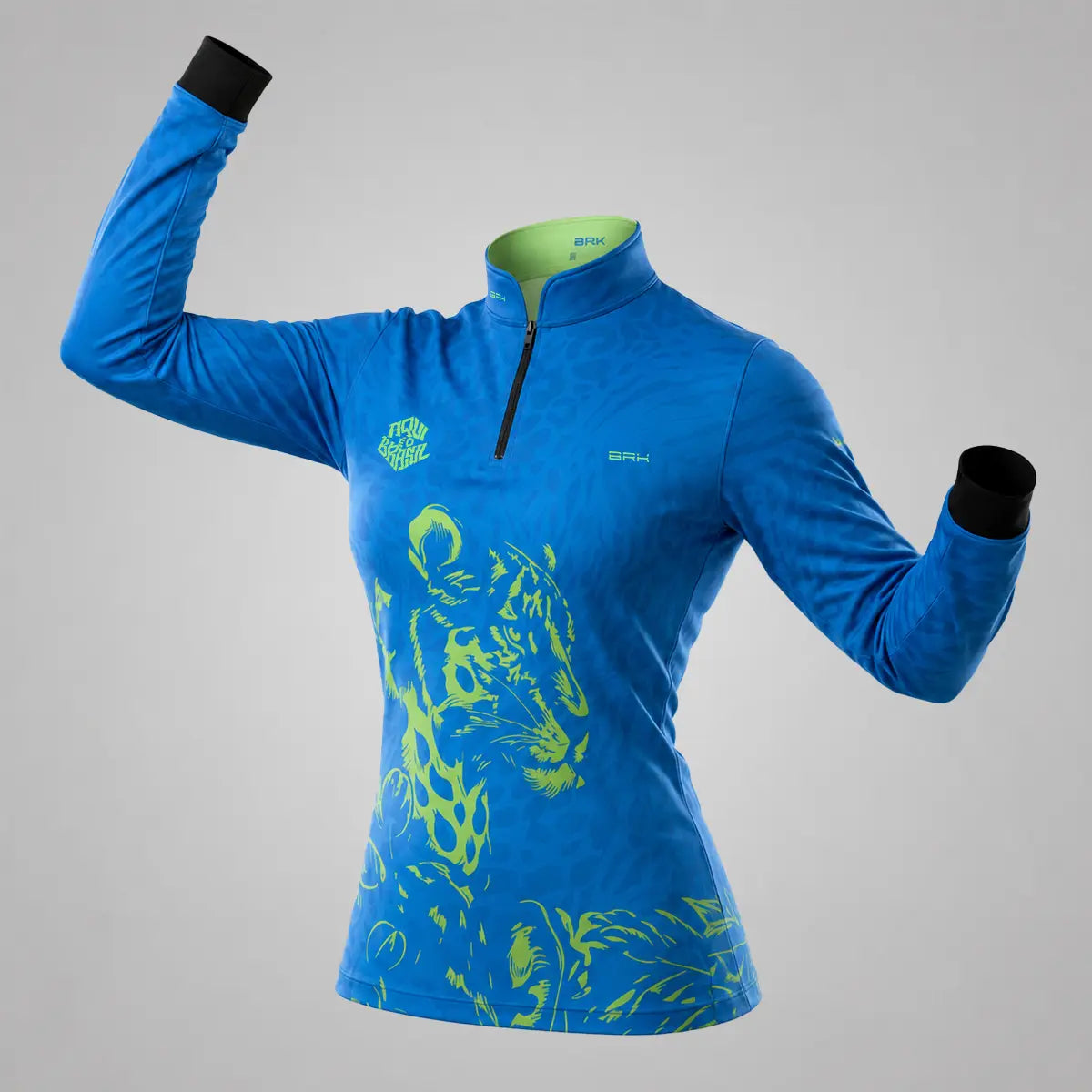 Camisa Brk Feminina Aqui é o Brasil Onça Sombreada Azul com Proteção UV50