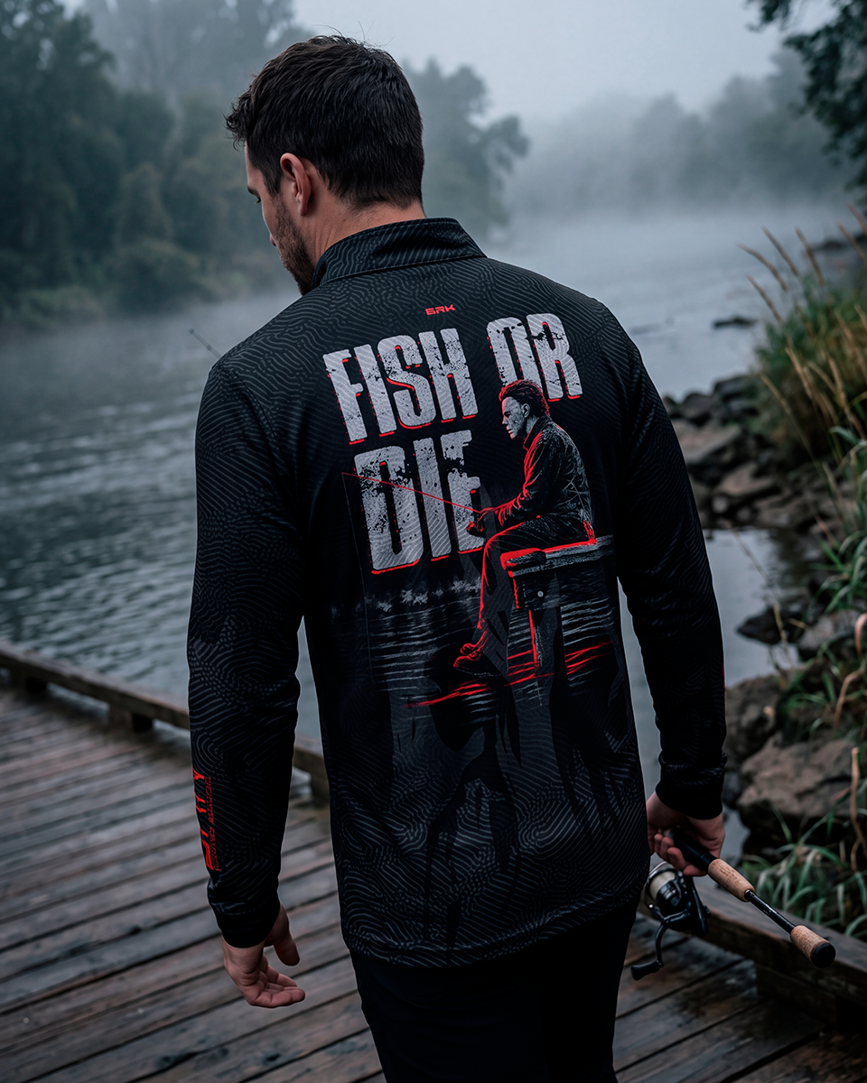 Camisa Brk Fish Or Die Black and Blood com Proteção UV50