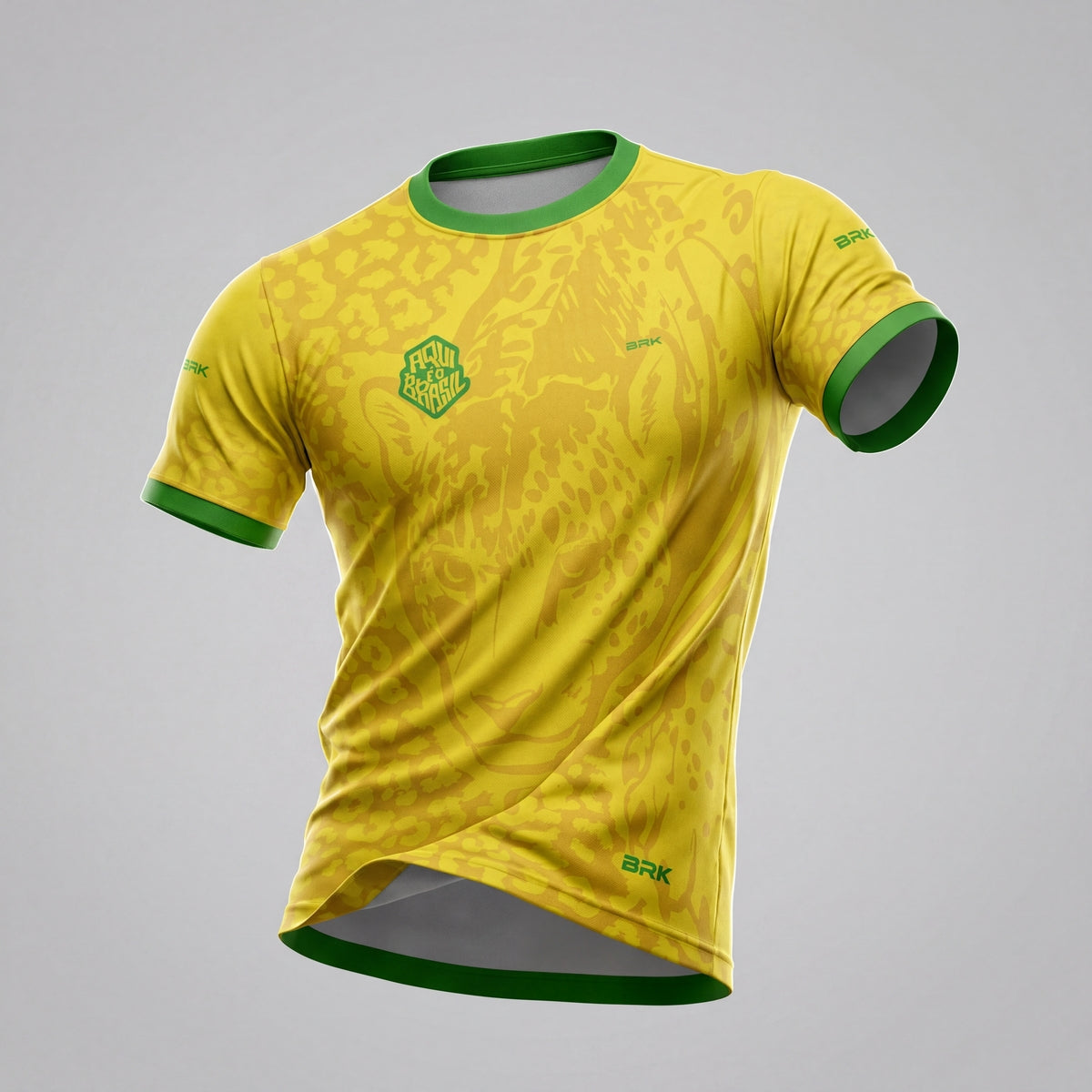 Camisa Casual Brk Aqui é o Brasil Onça Pintada Amarela com Proteção UV50