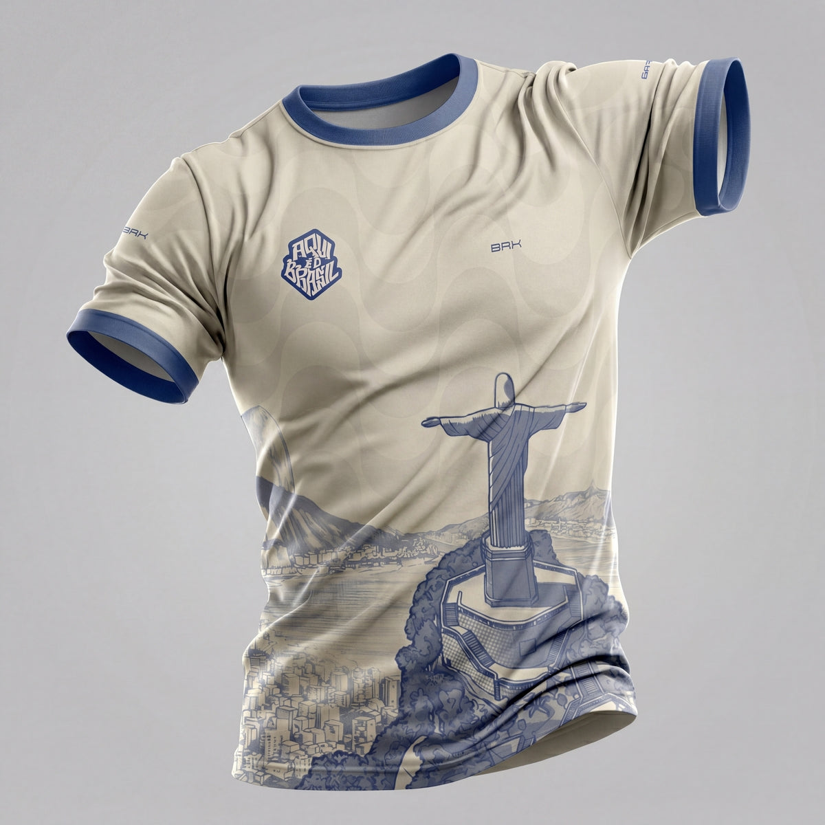 Camisa Casual Brk Aqui é o Brasil Cristo Redentor Paisagem Bege com Proteção UV50