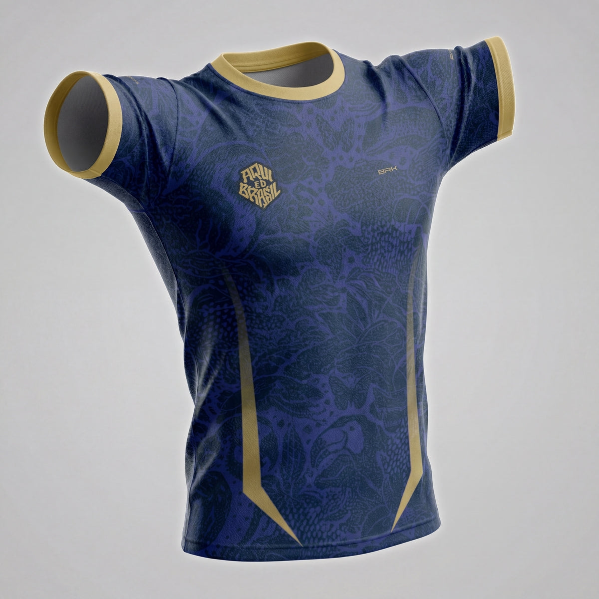 Camisa Casual Brk Aqui é o Brasil Folhagem Sutil Azul Royal com Proteção UV50
