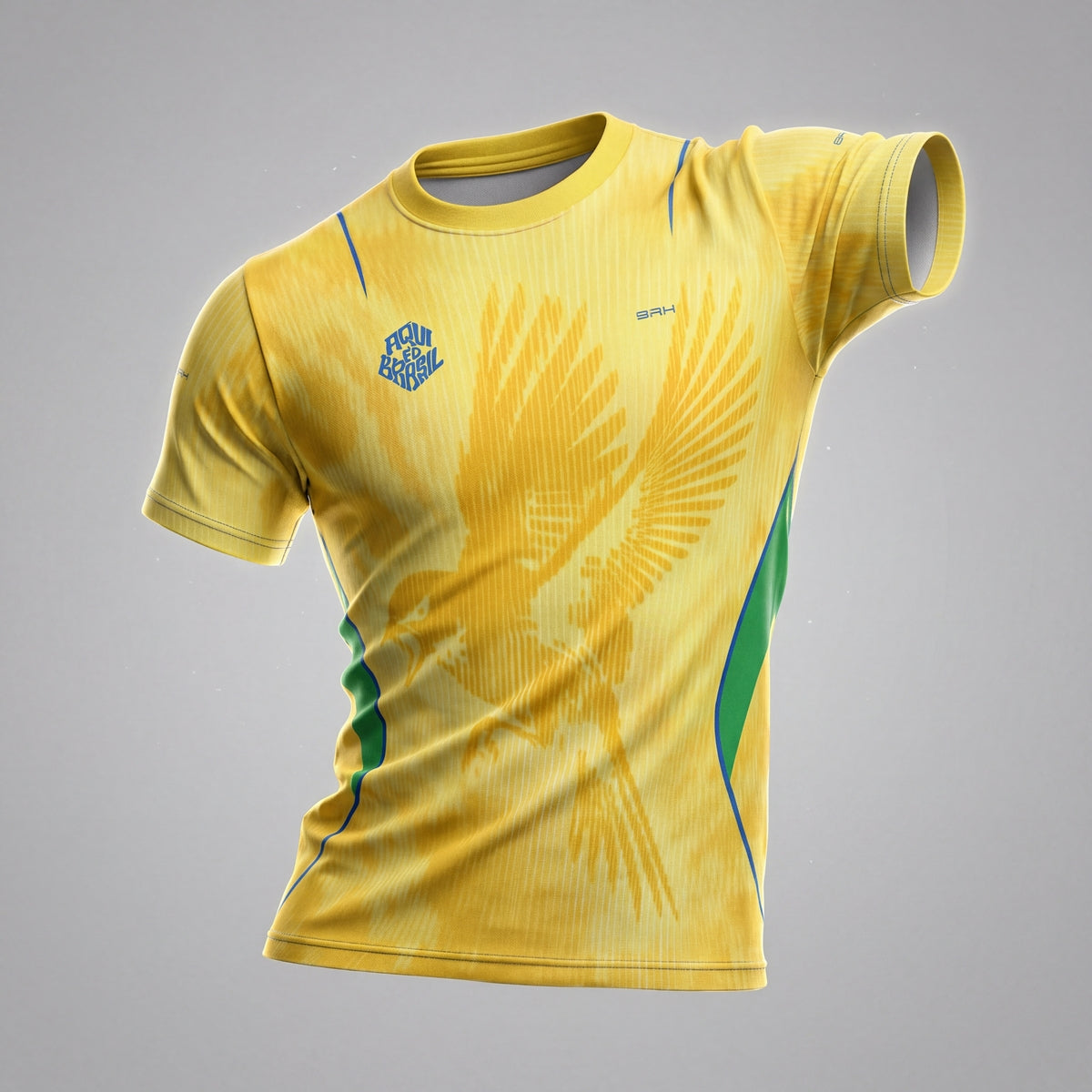 Camisa Casual Brk Aqui é o Brasil Beija-Flor Sombreado Amarela com Proteção UV50